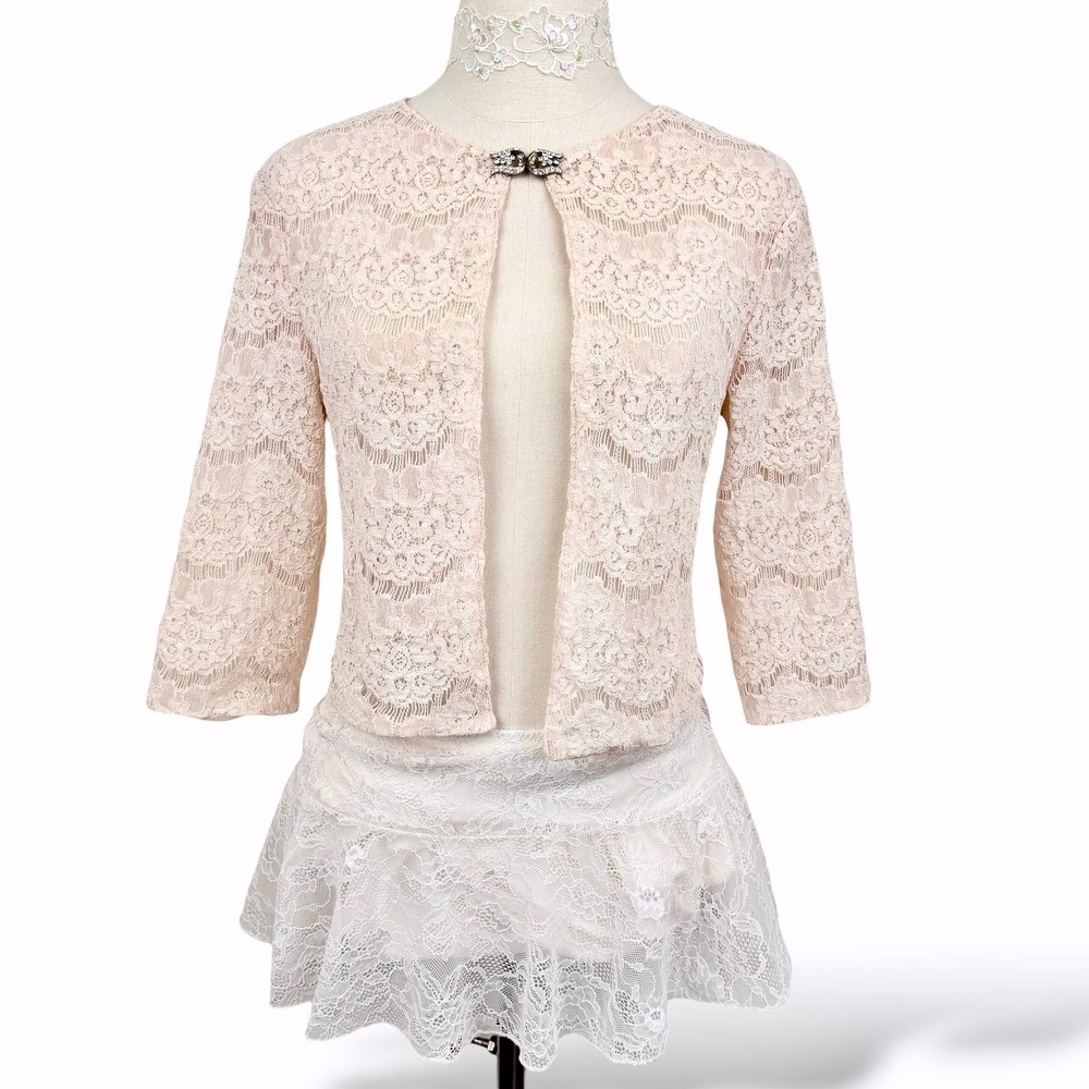 Coquette‎ Vintage Womens S Lace Bolero Blazer Crop Floral Brooch Fairy Romantic